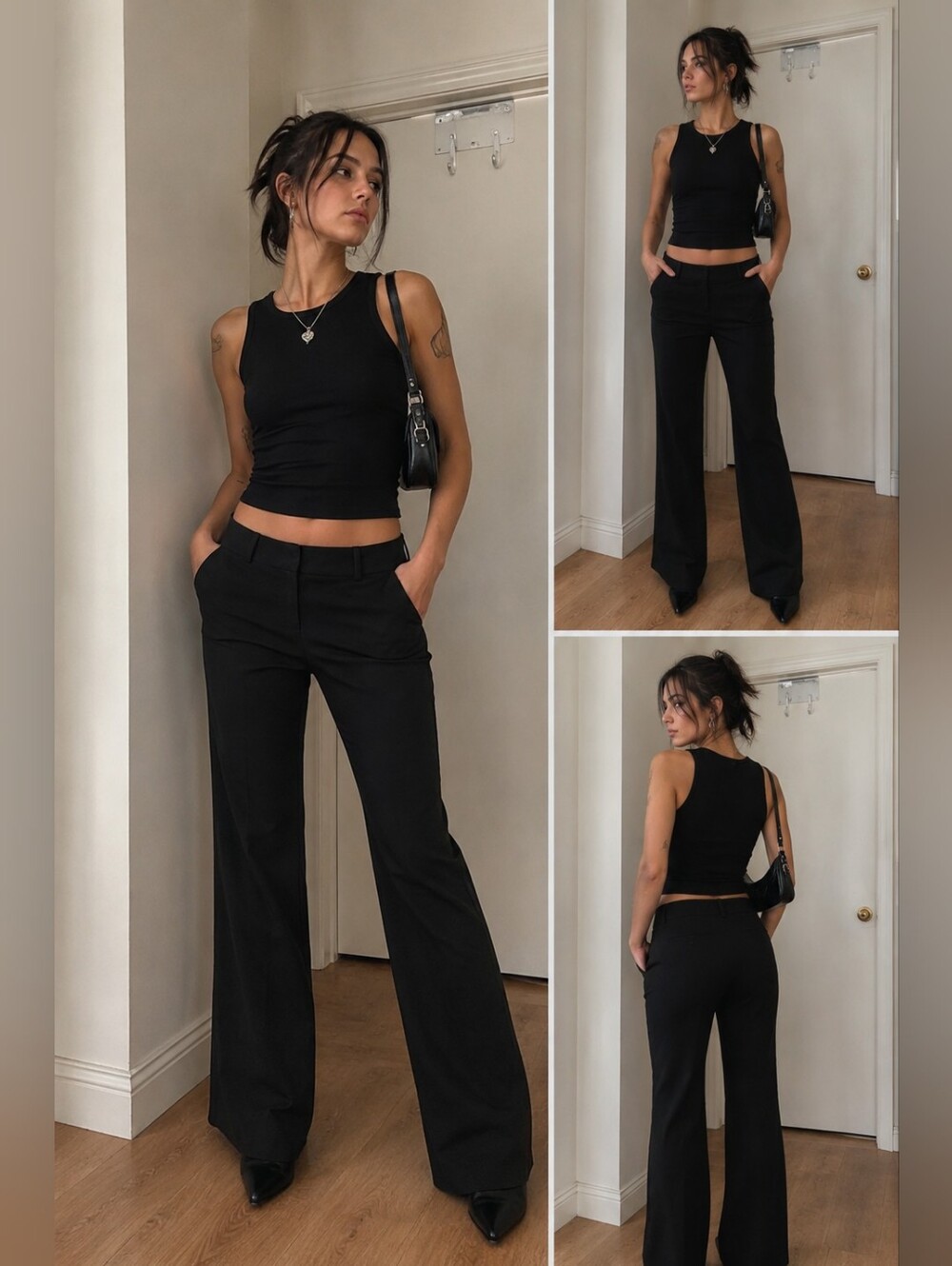 Ann Taylor Factory Black Wide-Leg Tailored Pants